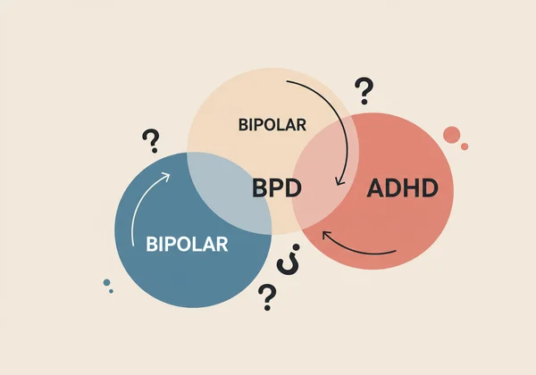 Three overlapping thought bubbles showing confusion about symptoms.