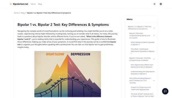 Bipolar 1 vs. Bipolar 2 Test: Key Differences & Symptoms