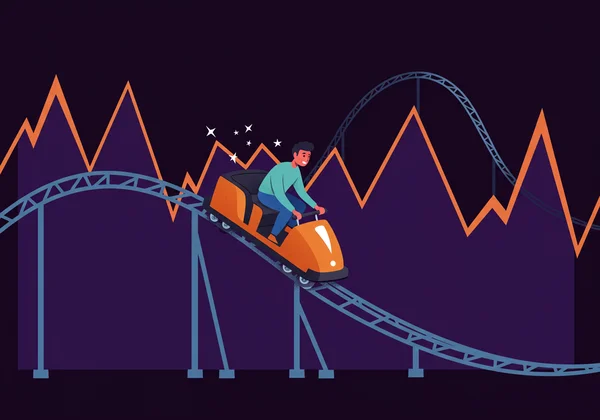 Seseorang di atas roller coaster emosi metaforikal, dengan tahap tinggi dan rendah yang ekstrem