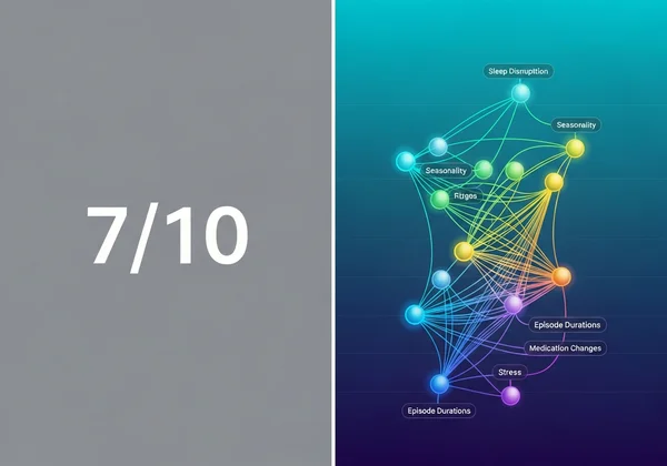 A visual comparison showing a single static score versus dynamic, interconnected mood patterns