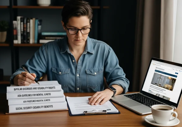 Person reviewing documents about bipolar disorder disability rights