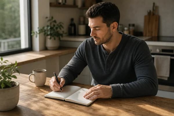 Man reviewing mood notes