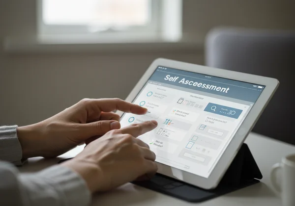 Person taking an online mental health self-assessment
