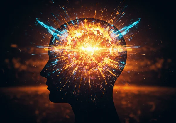 Abstract art of racing thoughts during a manic episode.