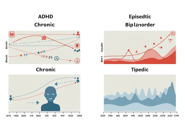 Two contrasting timelines showing chronic vs episodic symptoms.