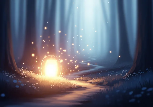 Warm lantern lighting the path